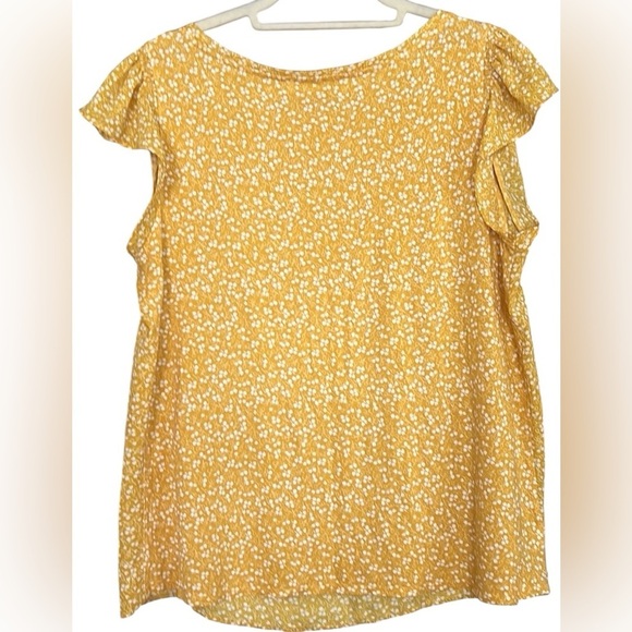 LOFT Golden Rod Yellow/White Floral Pattern Ruffle Sleeve Top, Size Large, GUC. - Picture 7 of 7